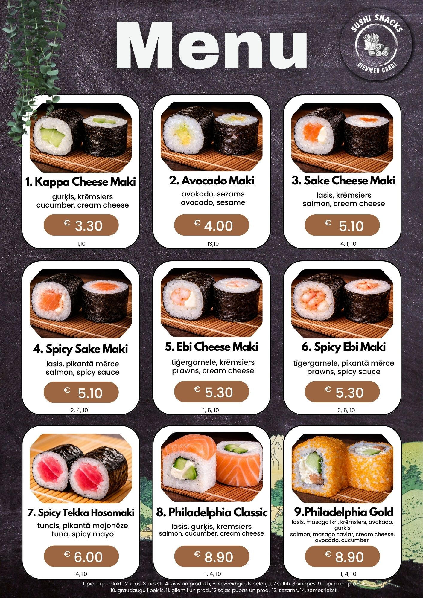 Suši, poke, uzkodas un picas. Piegāde Mārupē un Tīrainē.